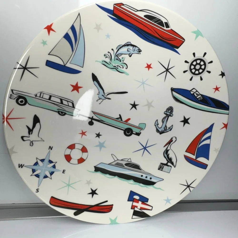 Camp Casual Melamine Nautical‎ Plates Bowl Set Seaside Boat Anchor Sailboat 4